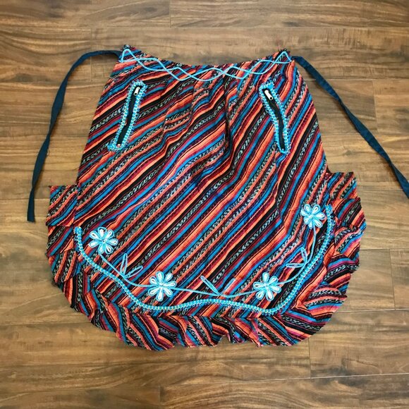Handmade Sewn Woven Multicolor Embroidered Waist Apron Pockets Guatamalan Style - Picture 2 of 8